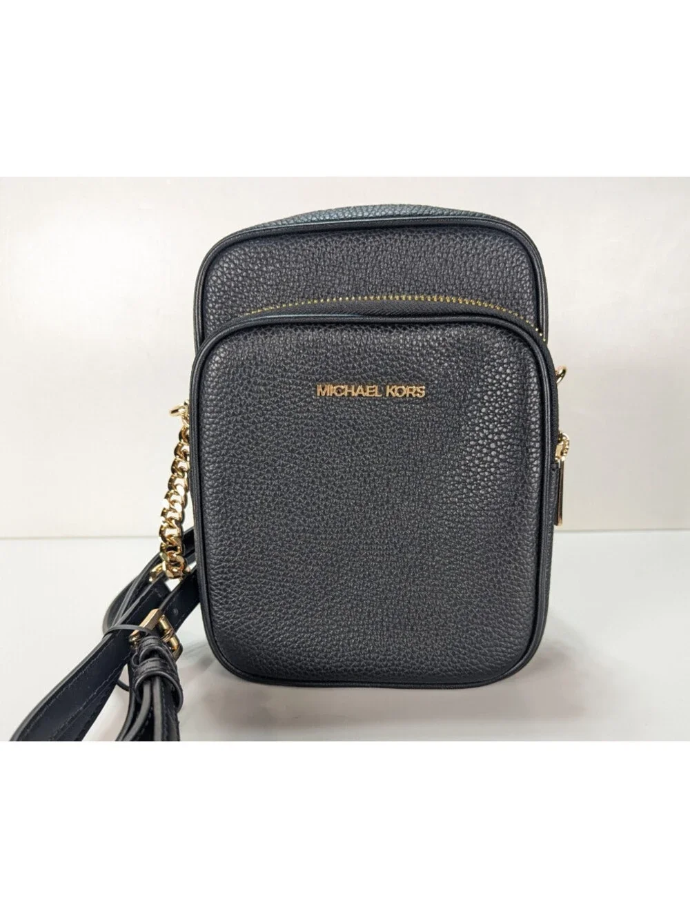 Michael Kors Jet Set Flight Travel Black Pebbled Leather Medium Crossbody Bag